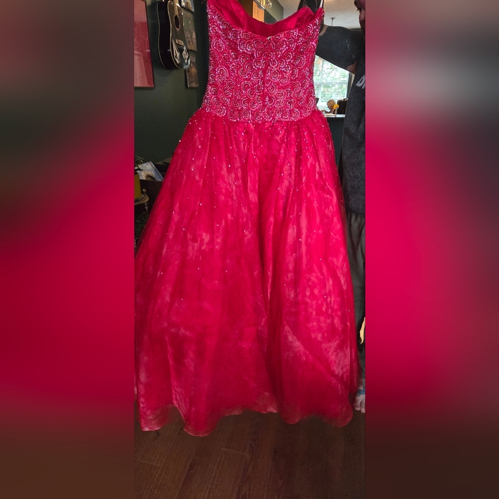 Red Strapless Prom Dress - Picture 2 of 4